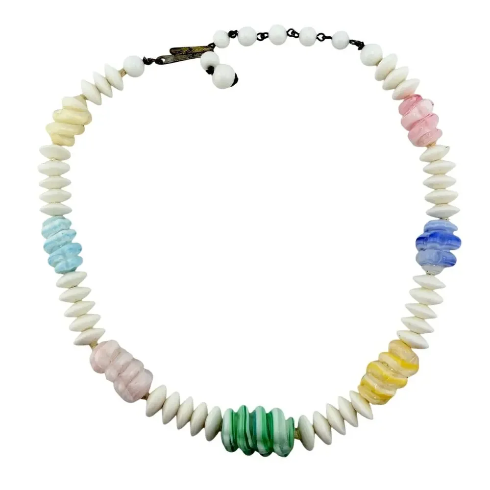 Vintage 1950s 1960s Japan Pastel Milk Glass Multicolor Beads 16